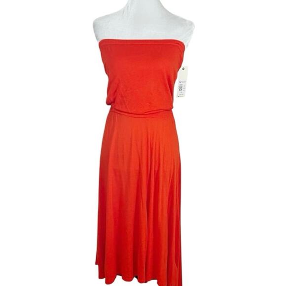 Roxy Tidal Wave Strapless Mesh Back Midi Dress in Orange Size Medium NWT - Picture 2 of 7